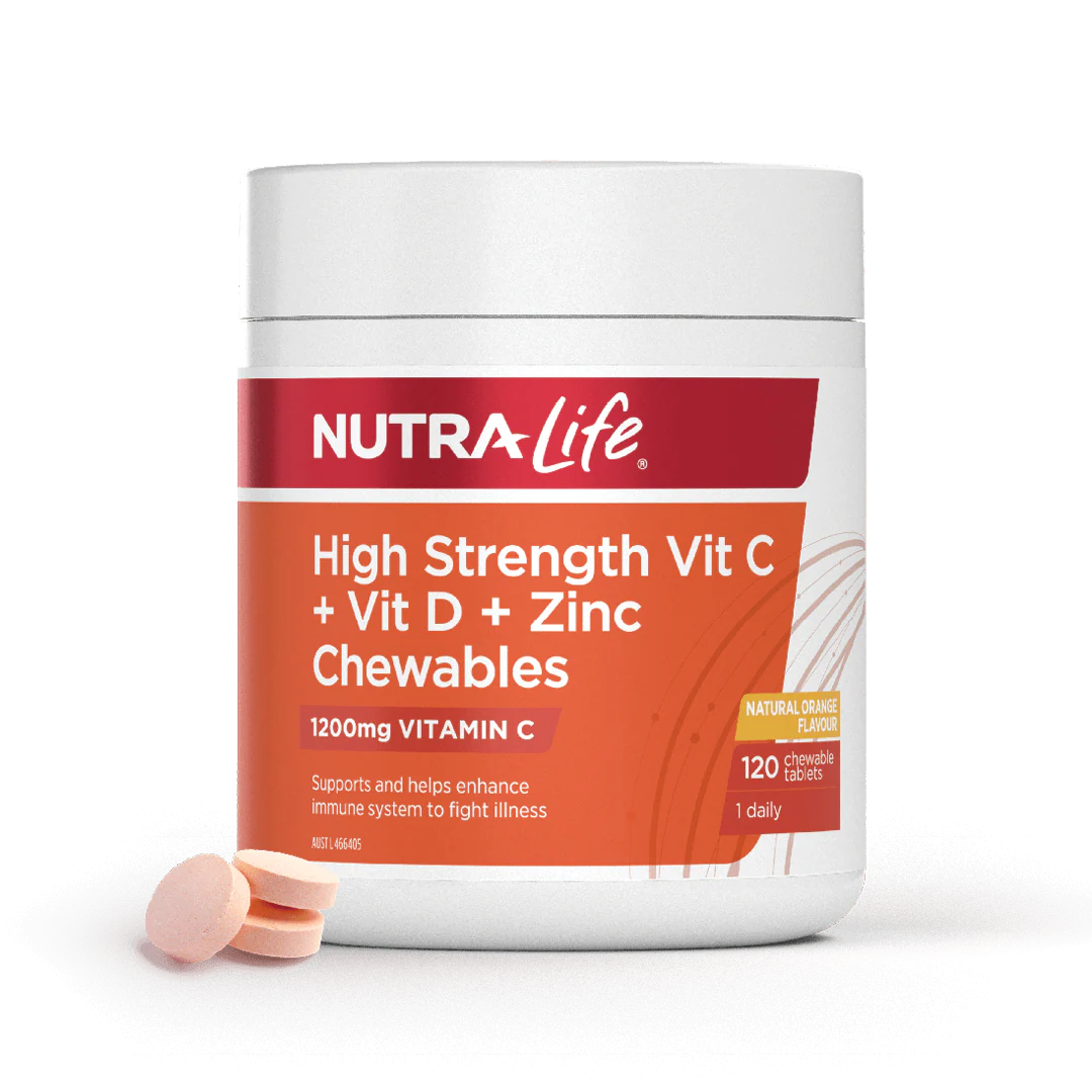 NutraLife High Strength Vit C + Vit D + Zinc 120 Chewables