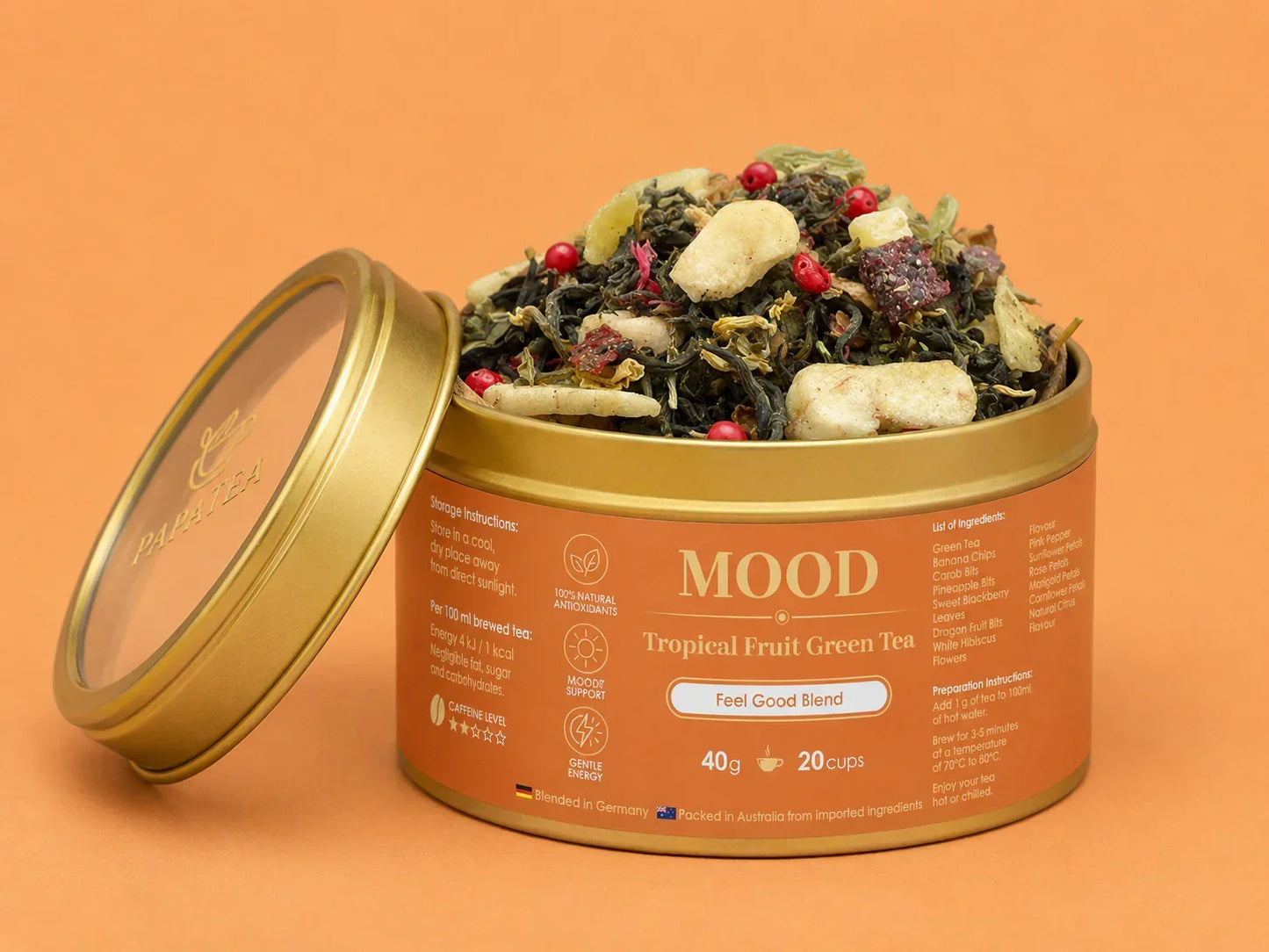 PapaTea Mood Tropical Fruit Green Loose Leaf Tea 40g