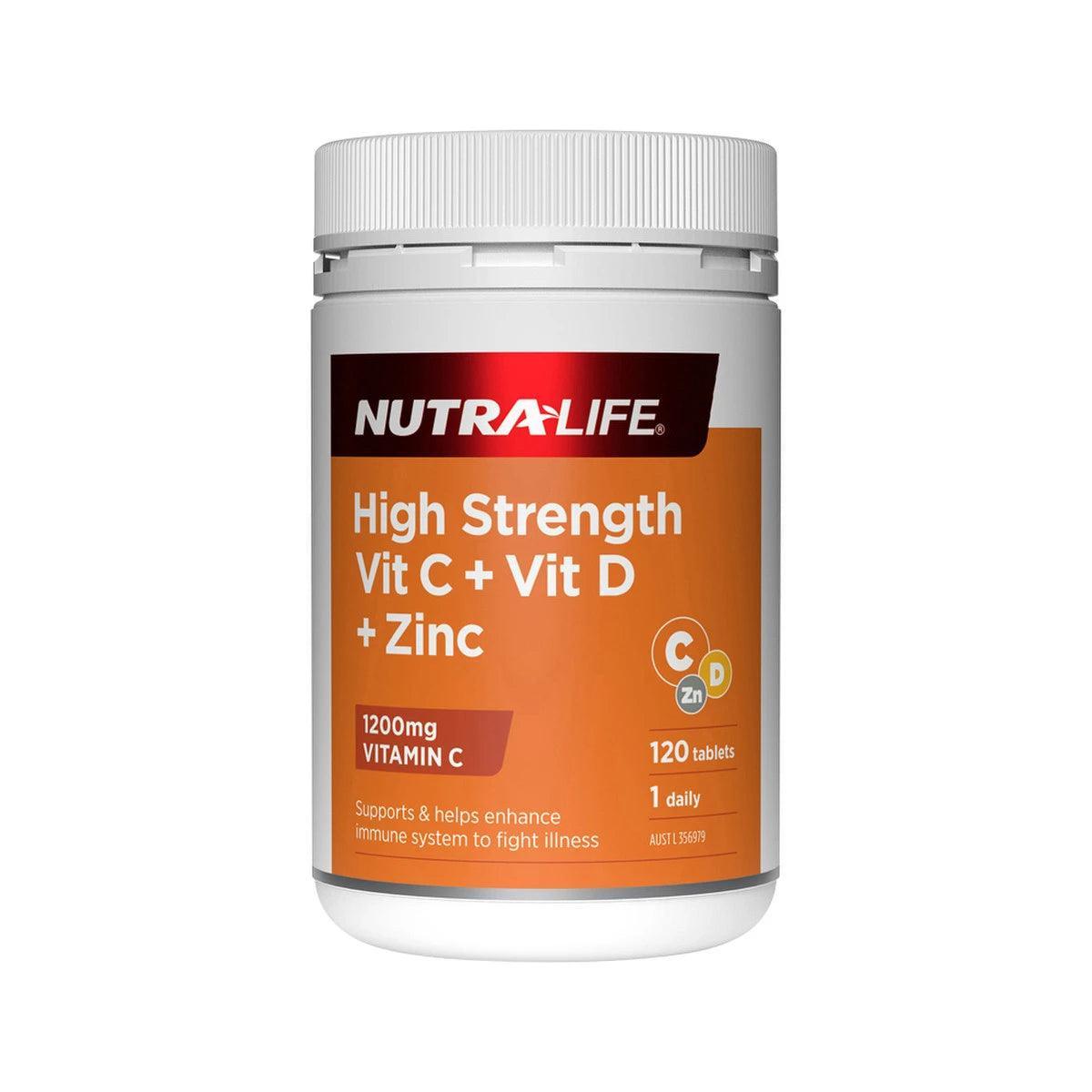 NutraLife High Strength Vit C Plus Vit D Plus Zinc 120 Tablets