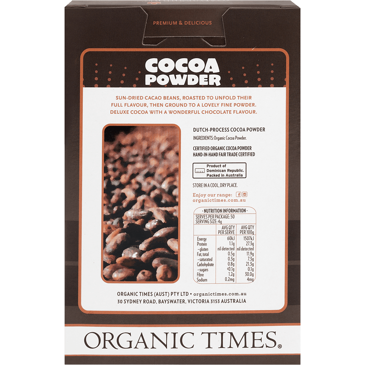 Organic Times Cocoa Powder 200g - QVM Vitamins™