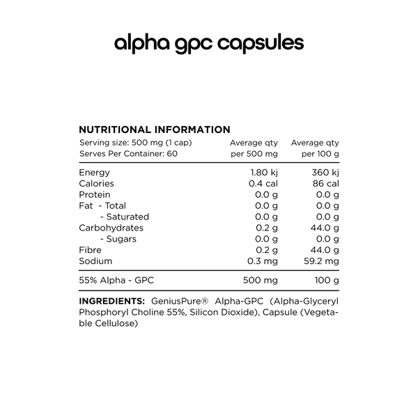 Switch Nutrition Alpha GPC L-Alpha Glycerylphosphorylcholine 60 Capsules