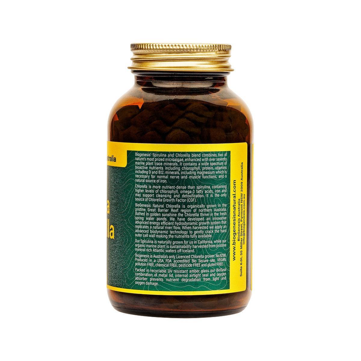 BioGenesis Spirulina and Chlorella with Organic Marine Plant Minerals 500mg 300 Tablets - QVM Vitamins™