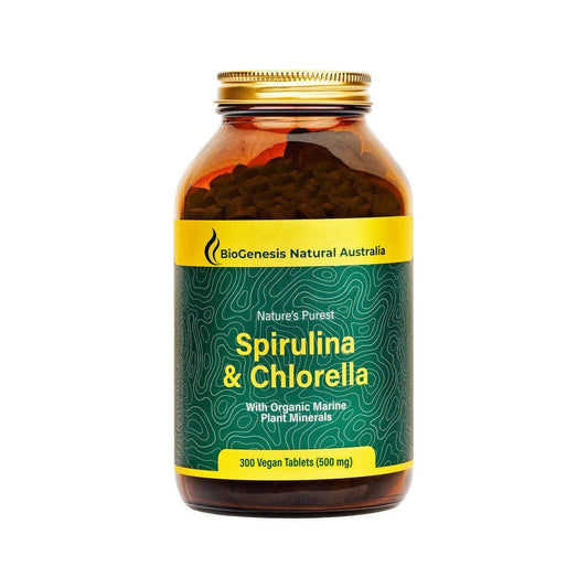 BioGenesis Spirulina and Chlorella with Organic Marine Plant Minerals 500mg 300 Tablets - QVM Vitamins™