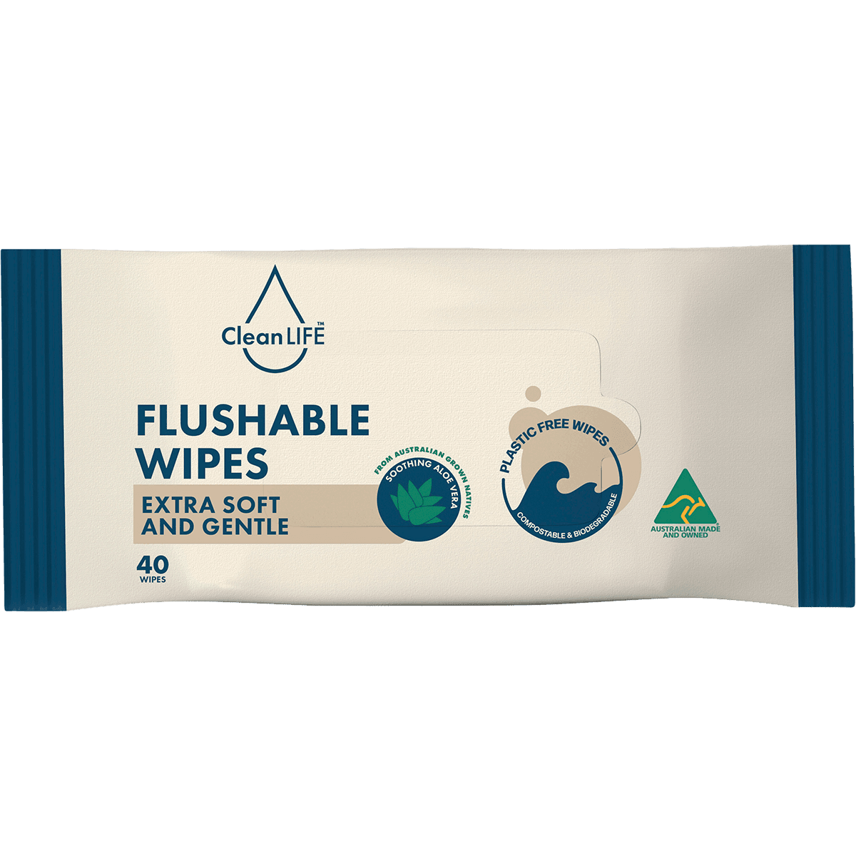 CleanLIFE Flushable Plastic Free Wipes x 40 - QVM Vitamins™