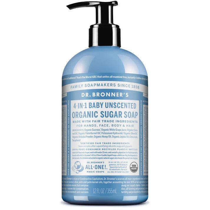 Dr. Bronner's Organic Sugar Soap Baby Unscented 355ml - QVM Vitamins™