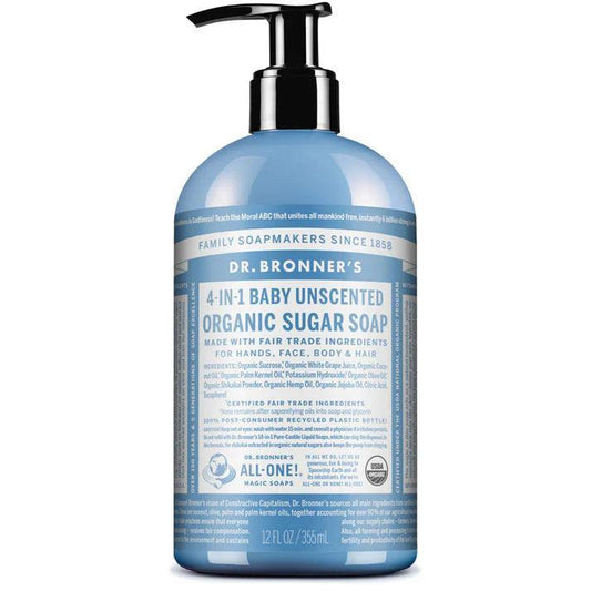 Dr. Bronner's Organic Sugar Soap Baby Unscented 355ml - QVM Vitamins™