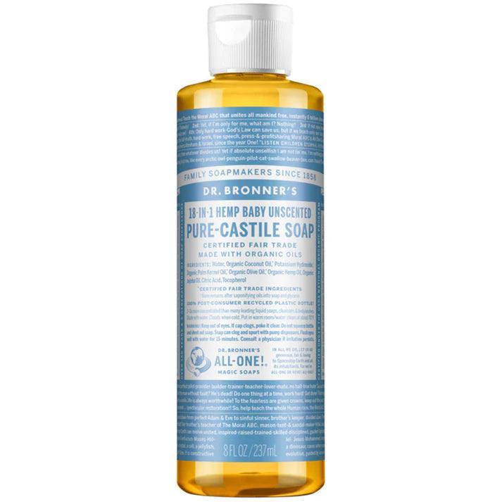 Dr. Bronner's Pure Castile Soap Liquid Baby Unscented 237ml - QVM Vitamins™