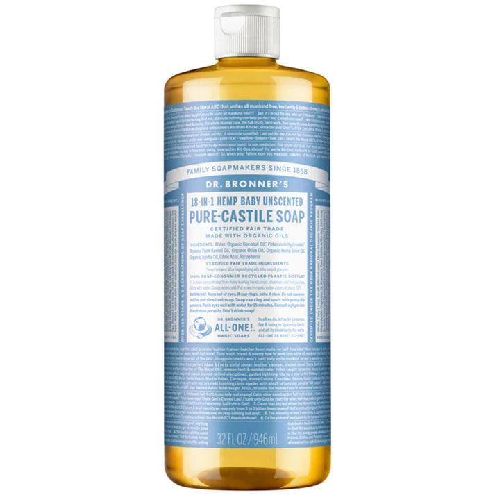 Dr. Bronner's Pure Castile Soap Liquid Baby Unscented 946ml - QVM Vitamins™