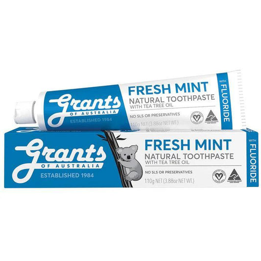 Grants Natural Toothpaste Fresh Mint with Tea Tree Oil (Fluoride Free) 110g - QVM Vitamins™