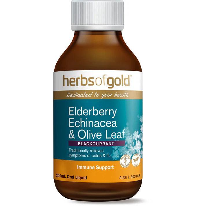Herbs of Gold Elderberry Echinacea and Olive Leaf 200ml - QVM Vitamins™