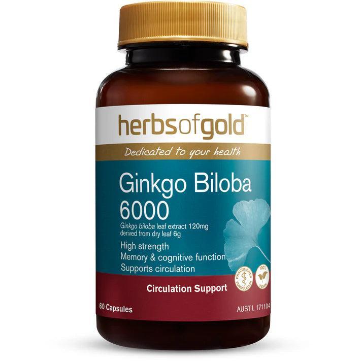 Herbs of Gold Ginkgo Biloba 6000 60 Capsules - QVM Vitamins™