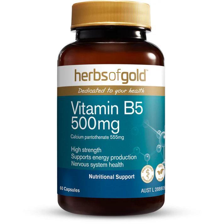 Herbs of Gold Vitamin B5 500mg 60 Capsules - QVM Vitamins™