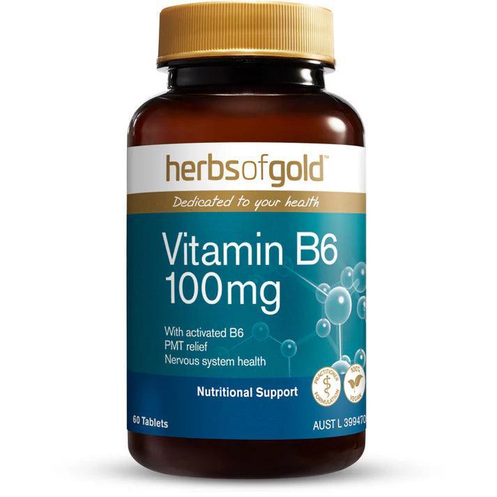 Herbs of Gold Vitamin B6 100mg 60 Tablets - QVM Vitamins™