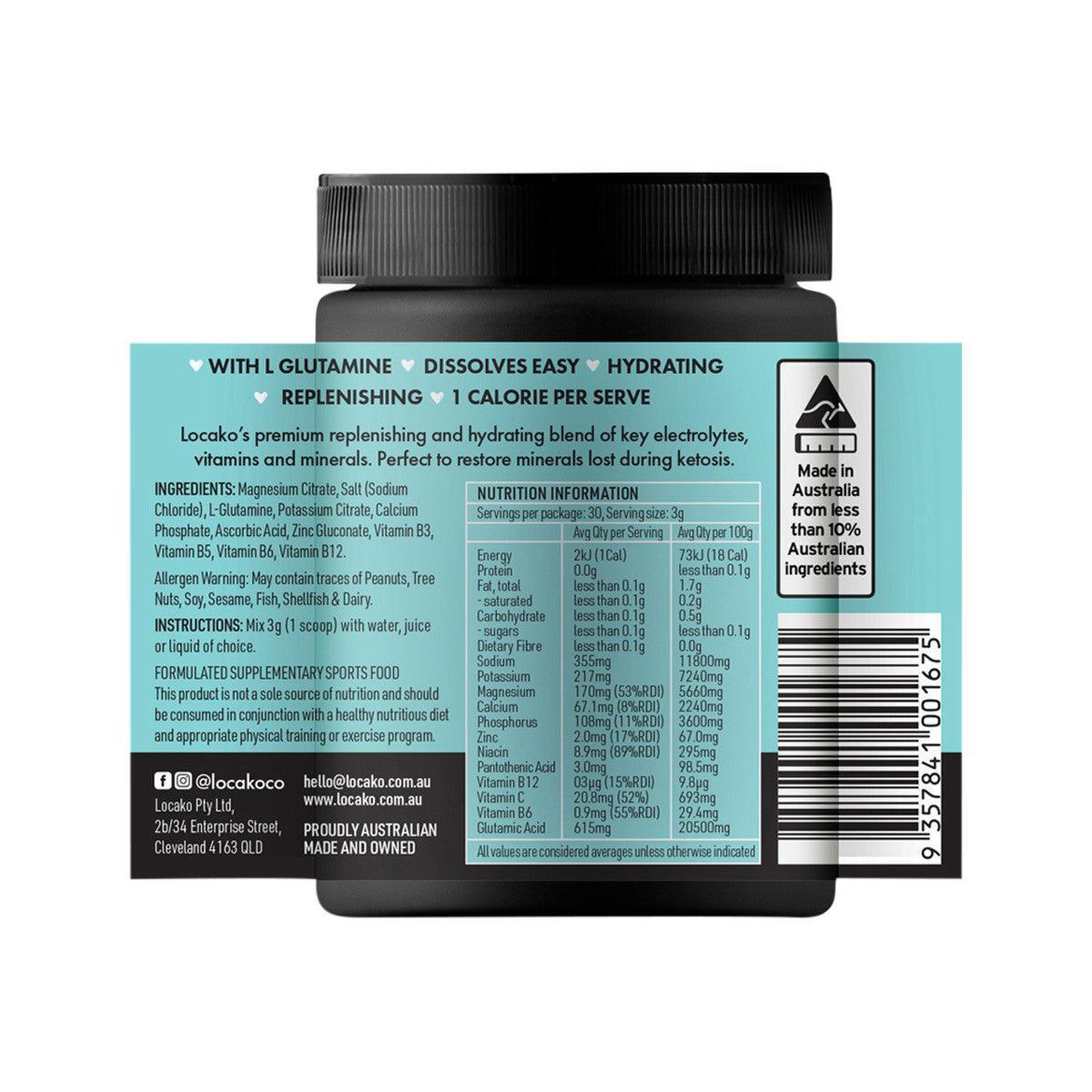 Locako Keto Electrolyte Hydrate and Replenish Unflavoured 90g - QVM Vitamins™