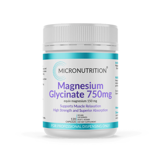 Micronutrition Magnesium Glycinate 750mg 120 Capsules - QVM Vitamins™