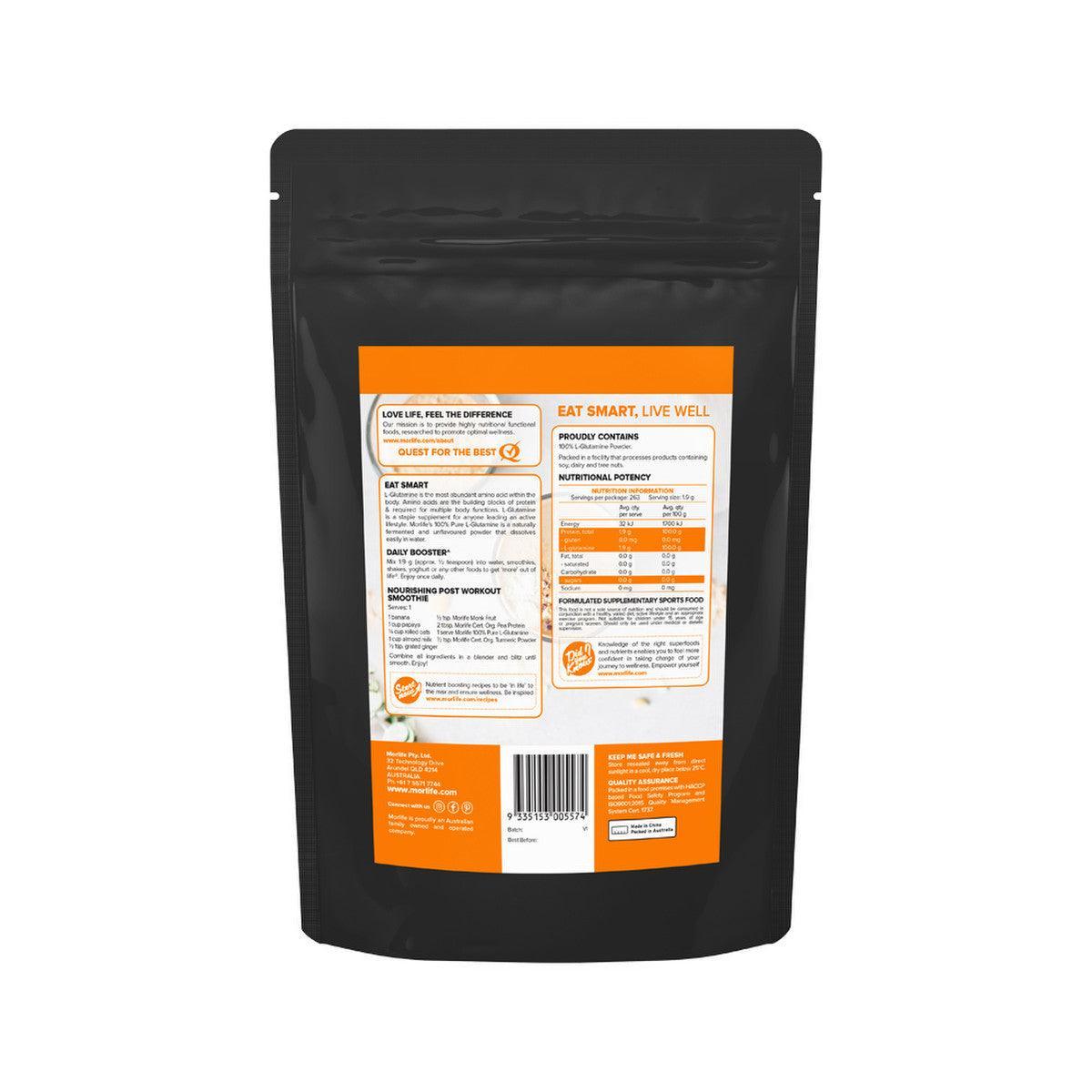 Morlife L-Glutamine Unflavoured 100% Pure 500g - QVM Vitamins™