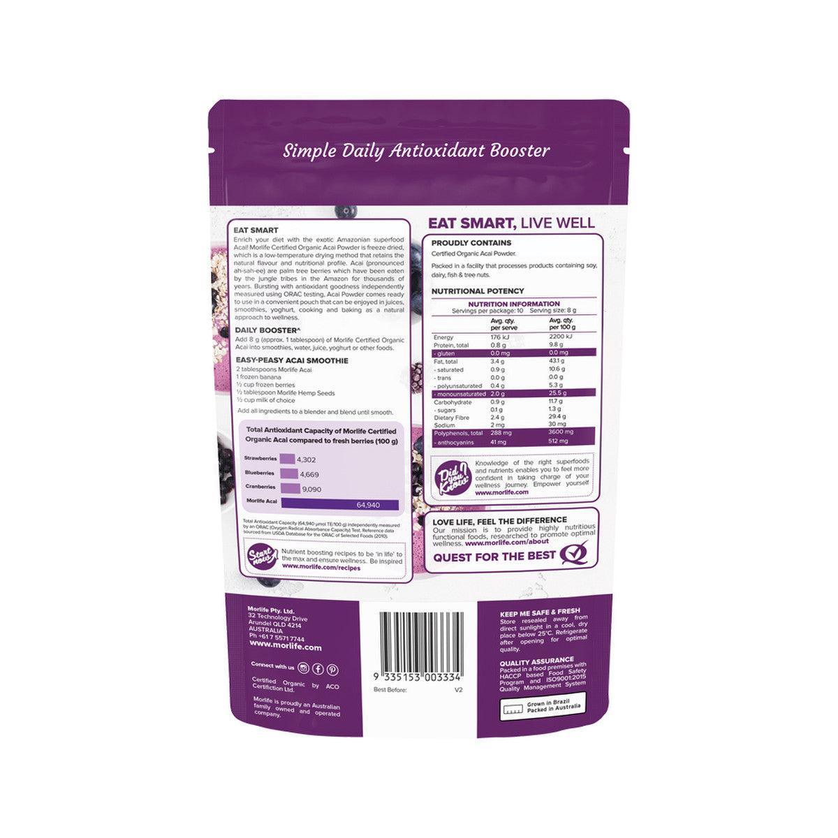 Morlife Organic Acai Powder 80g - QVM Vitamins™