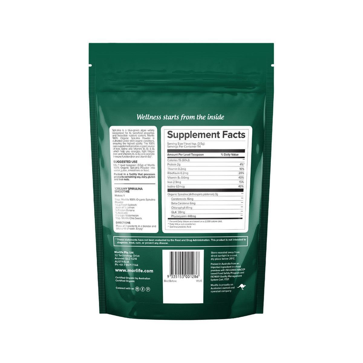 Morlife Organic Spirulina Powder 400g - QVM Vitamins™