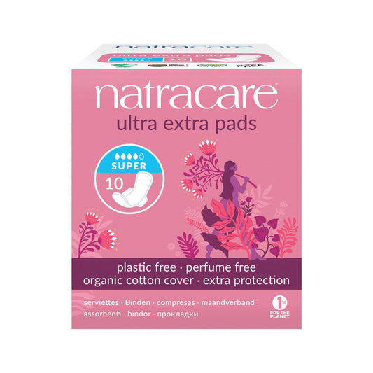 Natracare Ultra Extra Pads Super with Organic Cotton Cover x 10 Pack - QVM Vitamins™