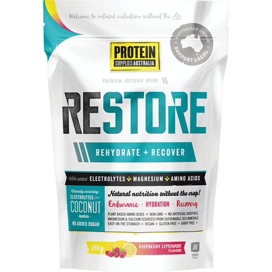 Protein Supplies Australia Restore Raspberry Lemonade 200g - QVM Vitamins™