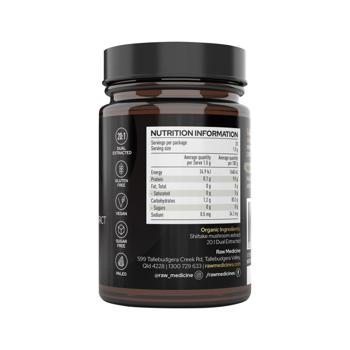 Raw Medicine Shiitake Mushroom Extract Organic 50g - QVM Vitamins™