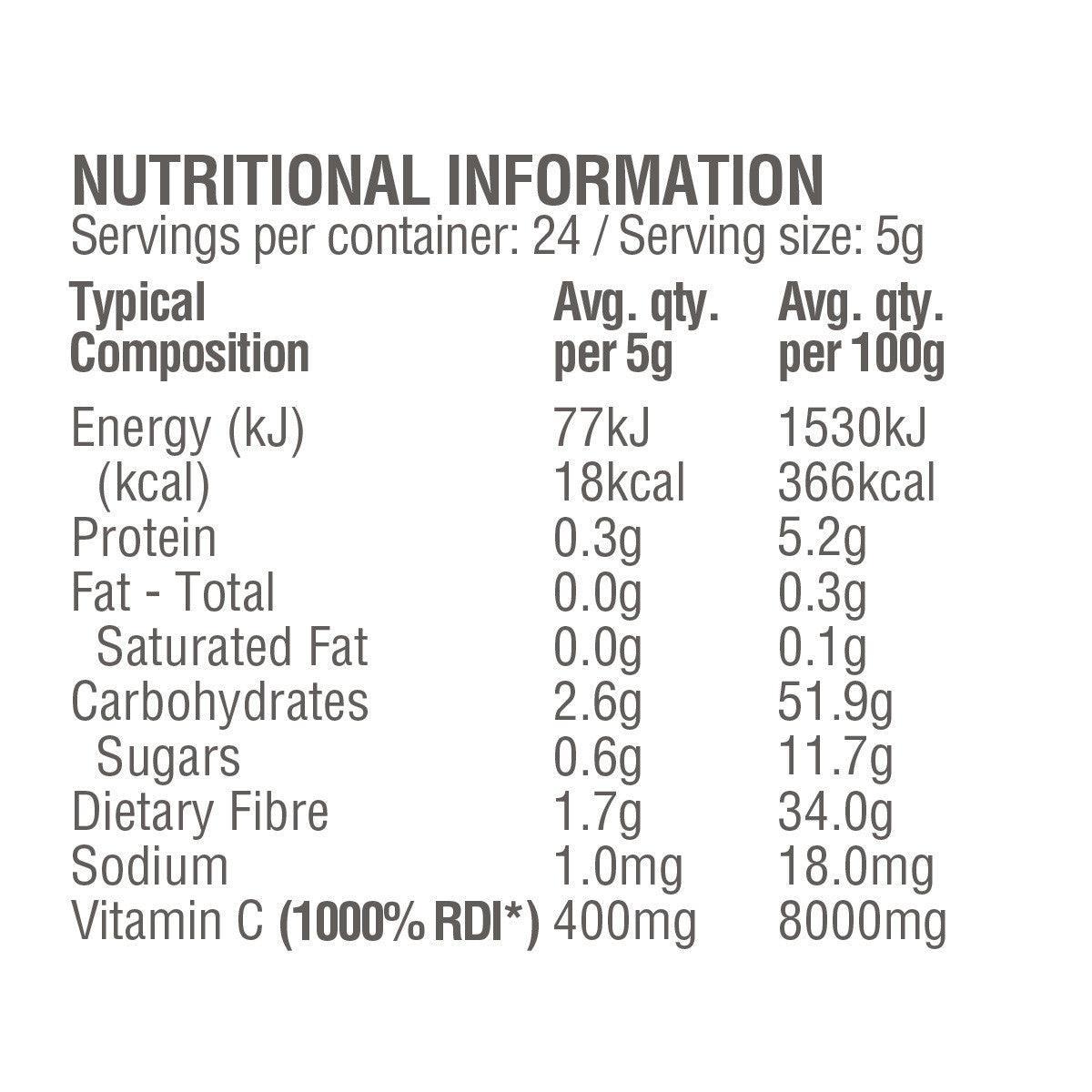 Amazonia Raw Nutrients Vitamin C 120g - QVM Vitamins™