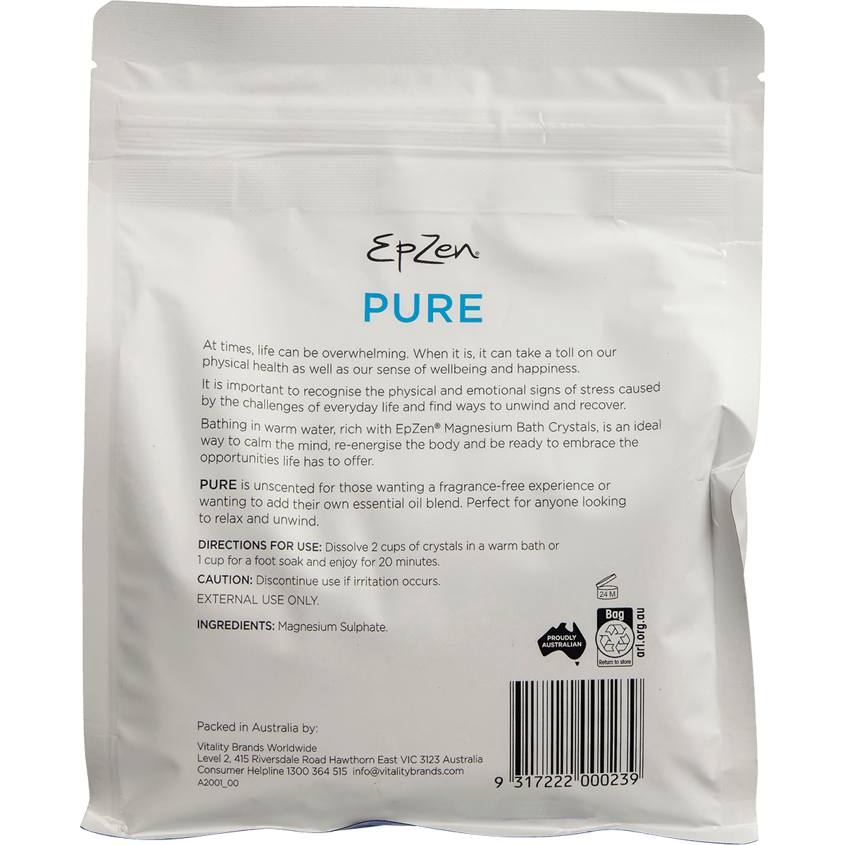 Epzen Magnesium Bath Salts Pure 900g - QVM Vitamins™