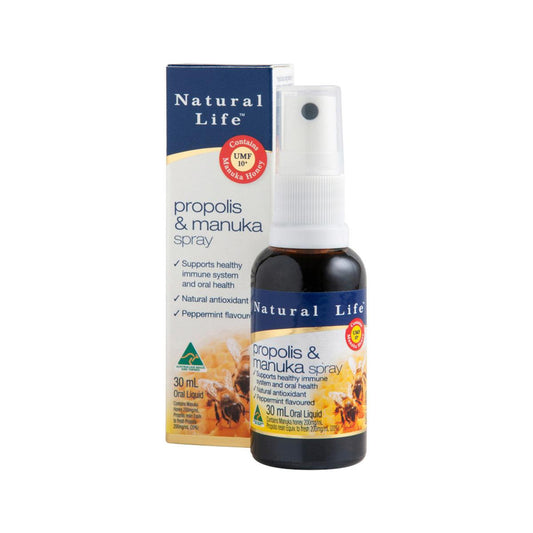 Natural Life Propolis and Manuka Honey (Peppermint) Oral Liquid Spray 30ml - QVM Vitamins™