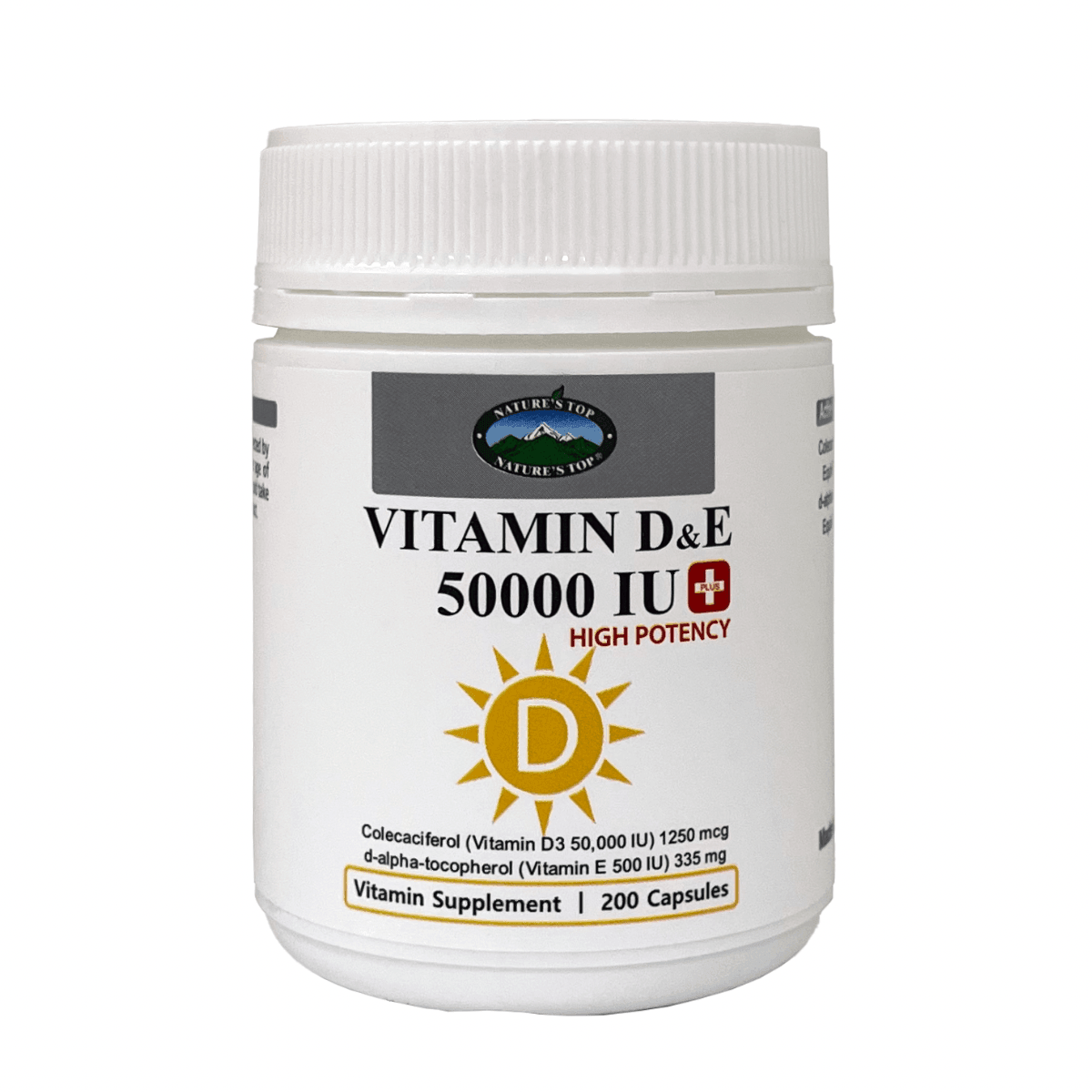 Nature’s Top Vitamin D plus E 50000 IU High Potency 200 Capsules - QVM Vitamins™