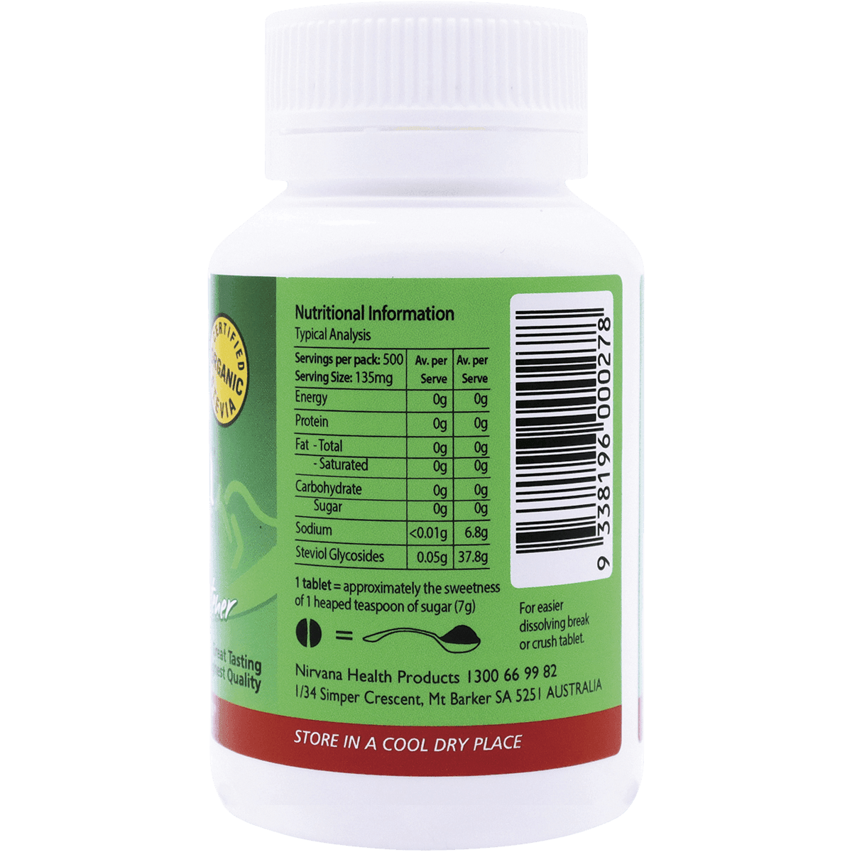 Nirvana Organic Stevia 500 Tablets - QVM Vitamins™