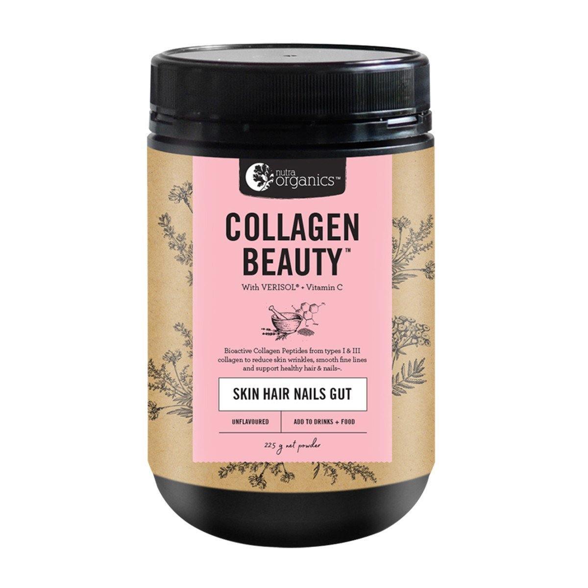 Nutra Organics Collagen Beauty with Verisol + Vitamin C (Skin Hair Nails Gut) Unflavoured 225g - QVM Vitamins™