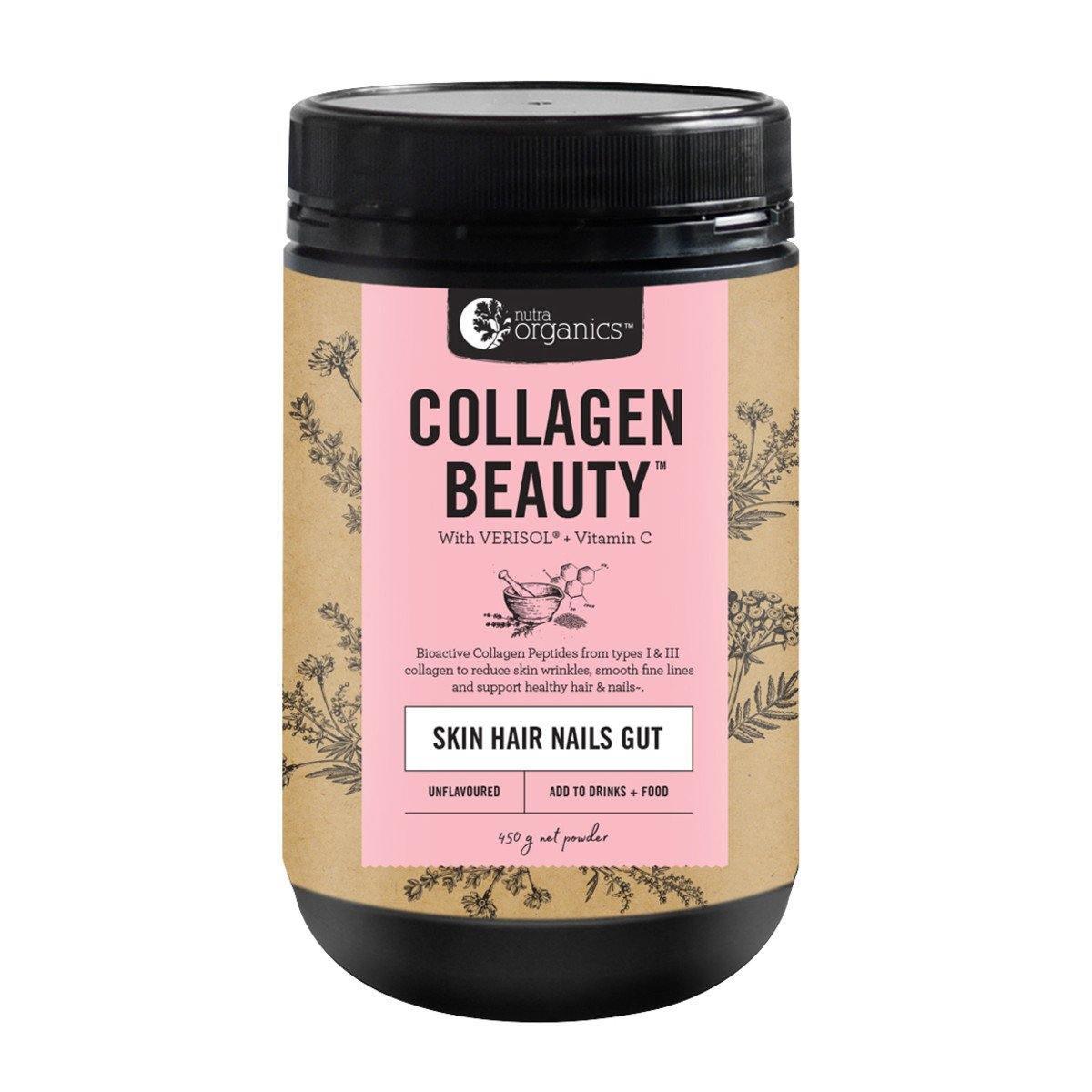 Nutra Organics Collagen Beauty with Verisol + Vitamin C (Skin Hair Nails Gut) Unflavoured 450g - QVM Vitamins™