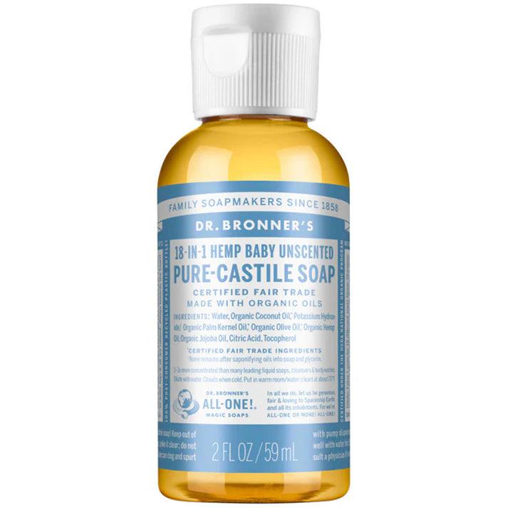 Dr. Bronner's Pure Castile Soap Liquid Baby Unscented 59ml - QVM Vitamins™