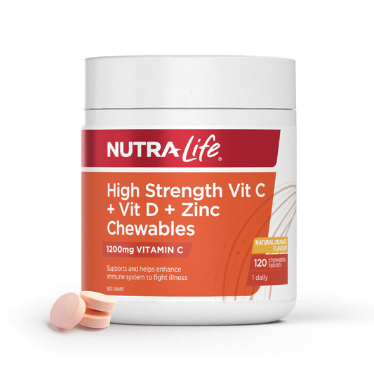 NutraLife High Strength Vit C + Vit D + Zinc 120 Chewables