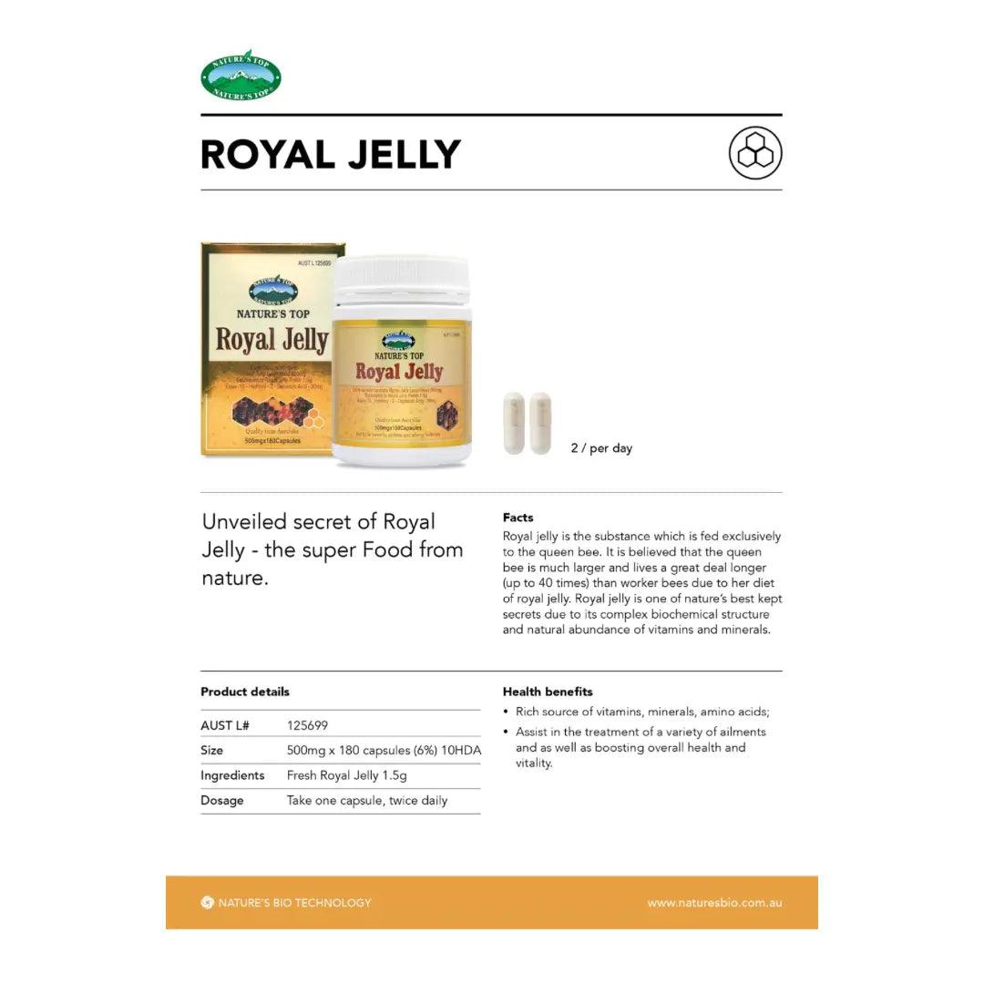 Nature’s Top Royal Jelly Powder 500mg 180 Capsules