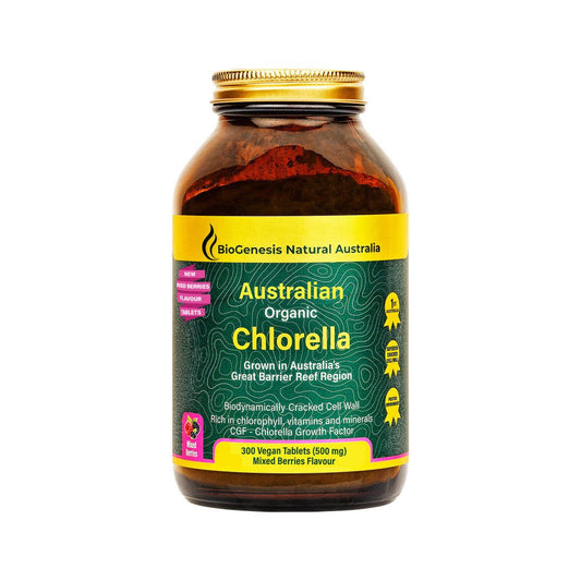 BioGenesis Australian Organic Chlorella 500mg Mixed Berries 300 Tablets - QVM Vitamins™