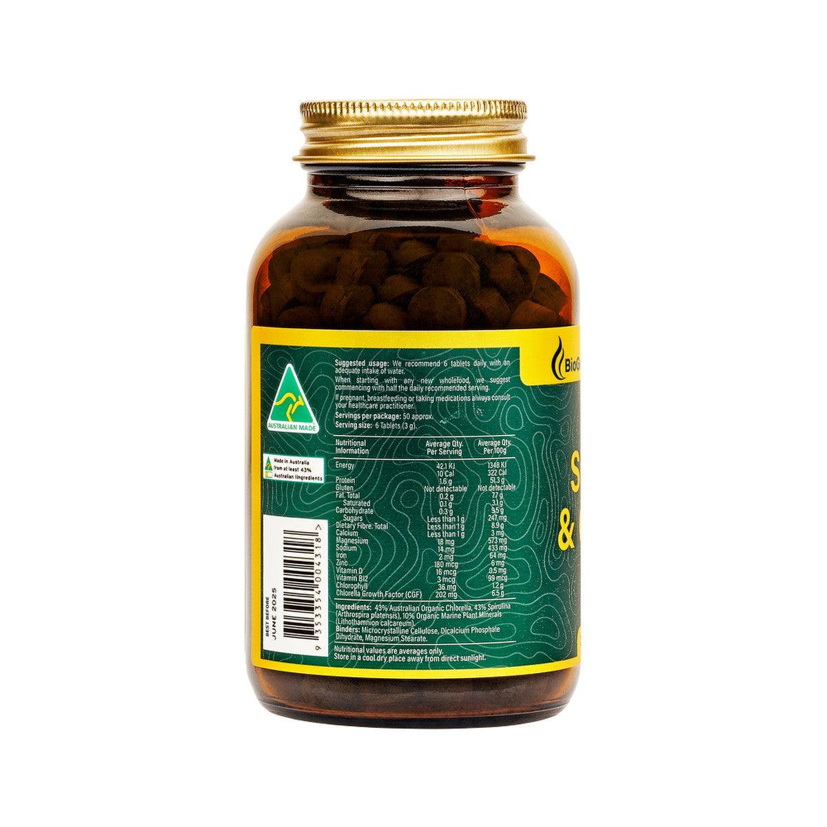 BioGenesis Spirulina and Chlorella with Organic Marine Plant Minerals 500mg 300 Tablets - QVM Vitamins™