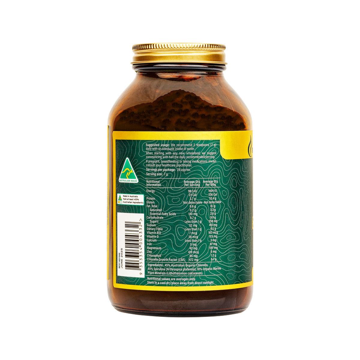 BioGenesis Spirulina and Chlorella with Organic Marine Plant Minerals Powder 200g - QVM Vitamins™