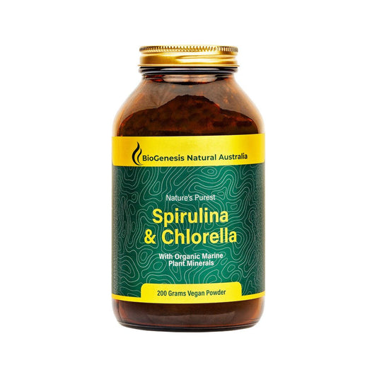 BioGenesis Spirulina and Chlorella with Organic Marine Plant Minerals Powder 200g - QVM Vitamins™
