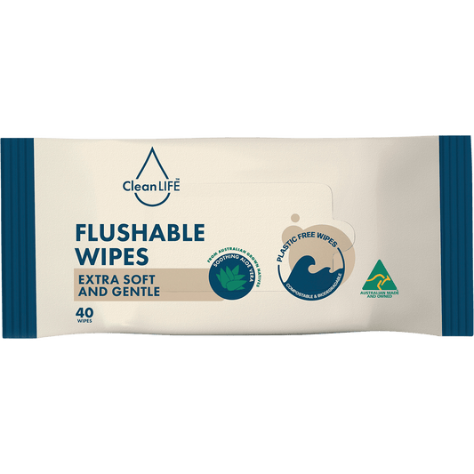 CleanLIFE Flushable Plastic Free Wipes x 40 - QVM Vitamins™