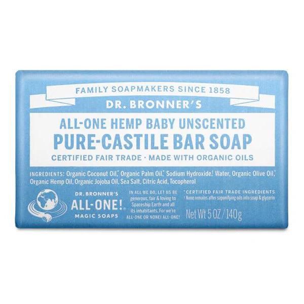 Dr. Bronner's Bar Soap Baby Unscented 140g - QVM Vitamins™