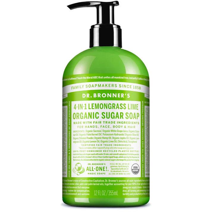 Dr. Bronner's Organic Sugar Soap Lemongrass Lime 355ml - QVM Vitamins™