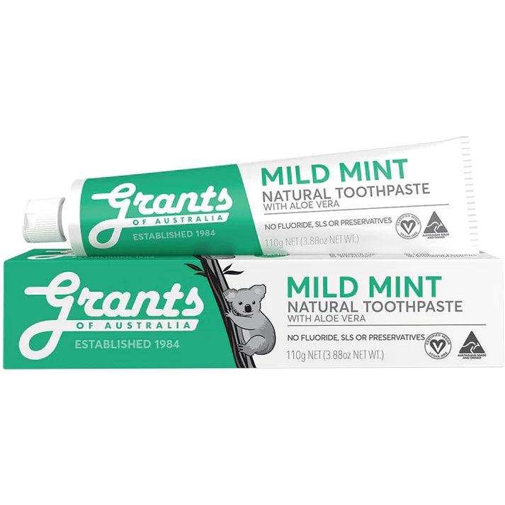 Grants Natural Toothpaste Mild Mint with Aloe Vera 110g - QVM Vitamins™