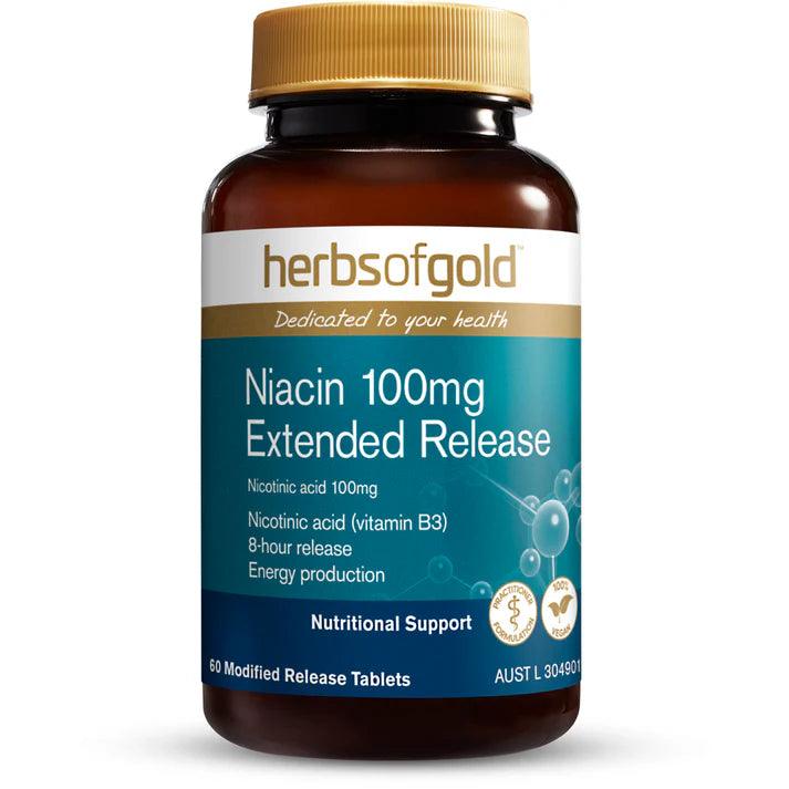 Herbs of Gold Niacin 100mg Extended Release 60 Tablets - QVM Vitamins™