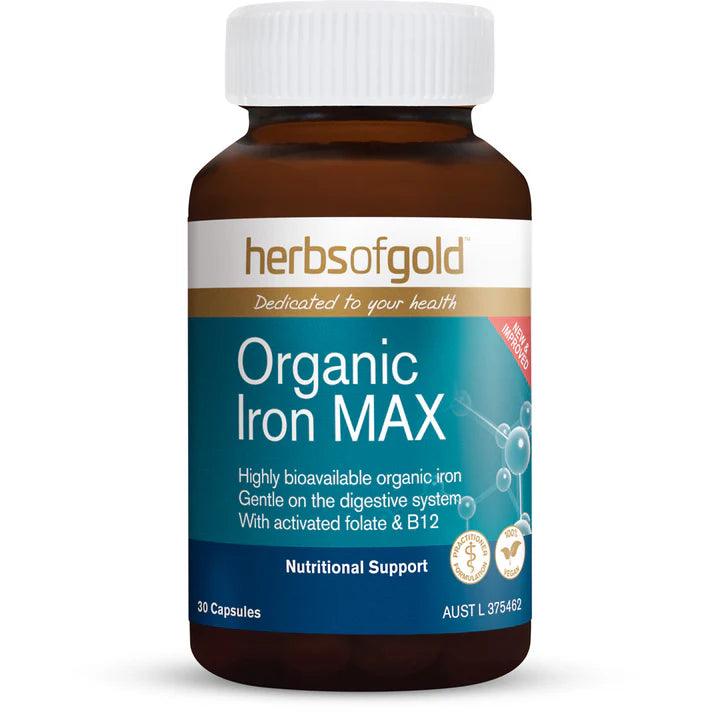 Herbs of Gold Organic Iron MAX 30 Capsules - QVM Vitamins™