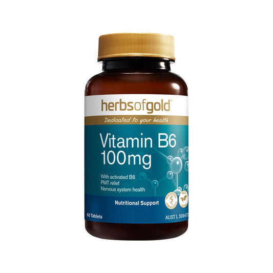 Herbs of Gold Vitamin B6 100mg 60 Tablets - QVM Vitamins™