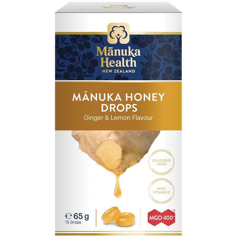 Manuka Health Honey Drops with Ginger & Lemon MGO 400+ 65g (Not For Sale In WA) - QVM Vitamins™