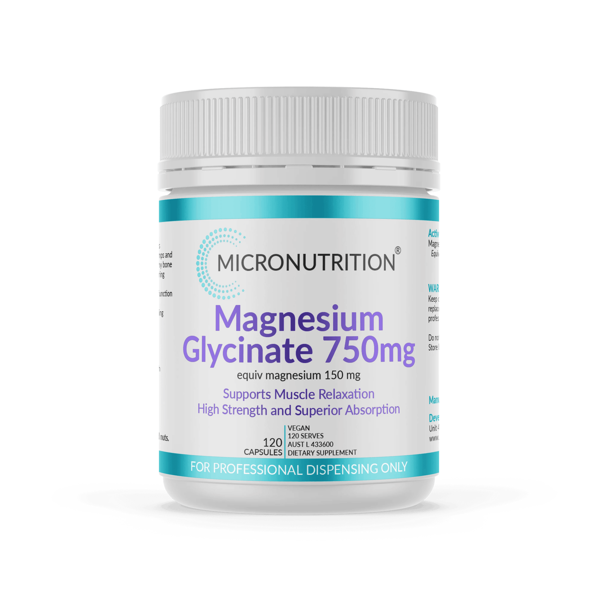 Micronutrition Magnesium Glycinate 750mg 120 Capsules - QVM Vitamins™