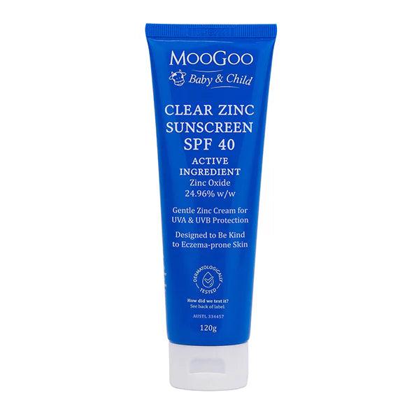 Moogoo Baby and Child Clear Zinc Sunscreen SPF 40 120g - QVM Vitamins™