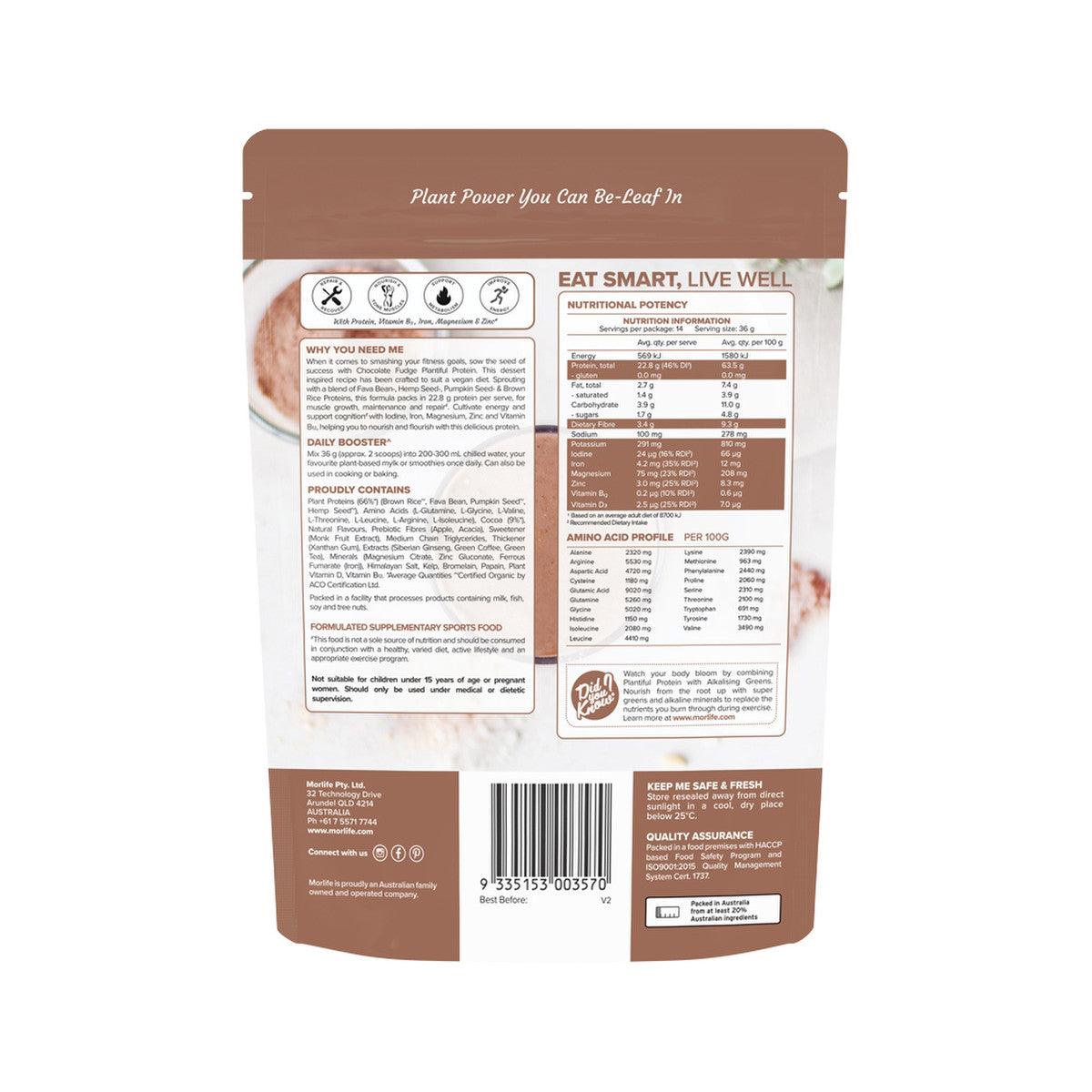 Morlife Plantiful Protein Chocolate Fudge 510g - QVM Vitamins™